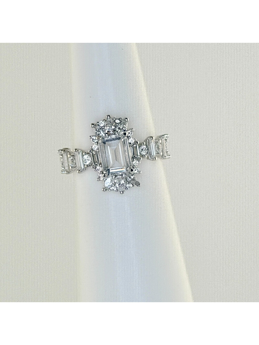 Bomb Party Lumina Ring Sz 6 "Halo & Hush" Clear Cz on Rhodium RG21766